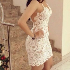 Body hugging sexy crochet party dress white Small